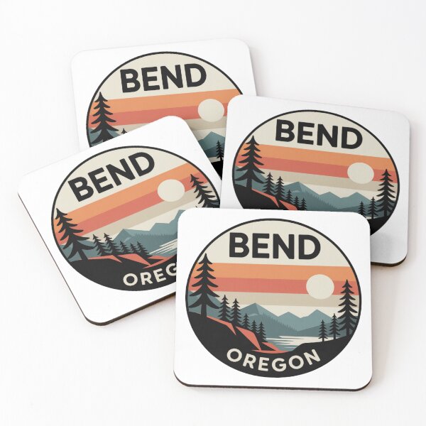 Item preview, Bend Oregon: Pines, Mountains & Lake Retro Sunset Badge designed and sold by CircinusStore.