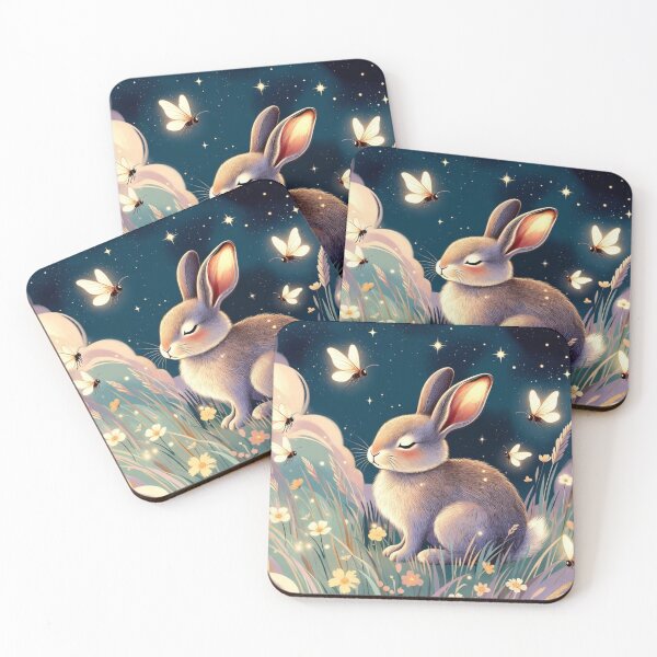 Item preview, Dreamy Night Rabbit with Butterflies Art designed and sold by IntelliMindDesigns.