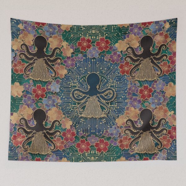 Item preview, Colorful Jellyfish Floral Repeating Pattern designed and sold by IntelliMindDesigns.