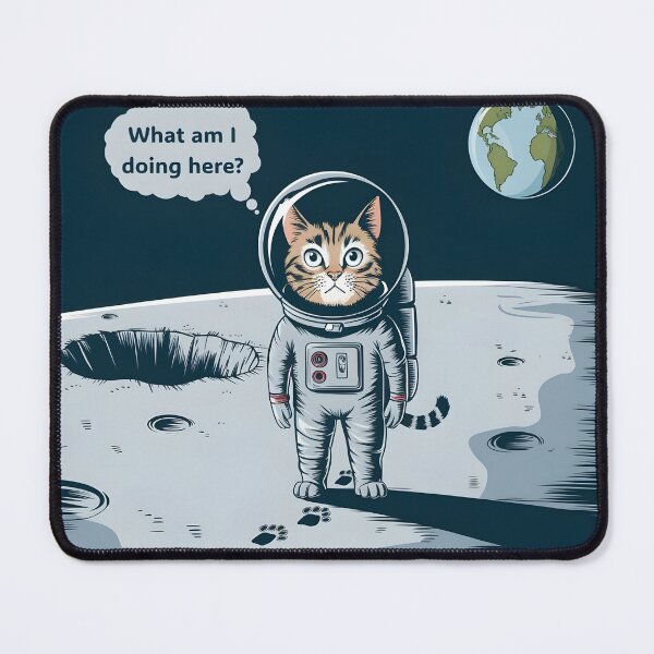 Item preview, Confused Cat Astronaut on the Moon, Funny Space Cat Quote, What Am I Doing Here? Cute Cosmic Kitty Graphic designed and sold by PrintelloTH.