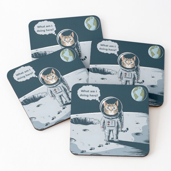 Item preview, Confused Cat Astronaut on the Moon, Funny Space Cat Quote, What Am I Doing Here? Cute Cosmic Kitty Graphic designed and sold by PrintelloTH.