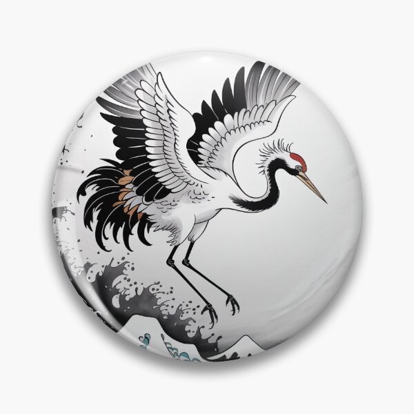 Item preview, Dynamic Crane & Great Wave – Japanese Sumi-e Ink Zen Wall Art designed and sold by Tamas Das.