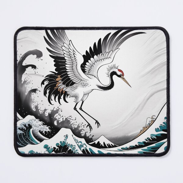 Item preview, Dynamic Crane & Great Wave – Japanese Sumi-e Ink Zen Wall Art designed and sold by Tamas Das.