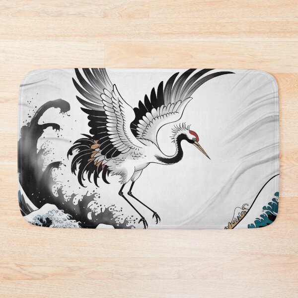 Item preview, Dynamic Crane & Great Wave – Japanese Sumi-e Ink Zen Wall Art designed and sold by Tamas Das.