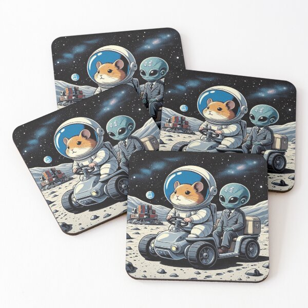 Item preview, Astronaut Hamster with Alien – Whimsical Lunar Rover Design designed and sold by Dogandesighn.