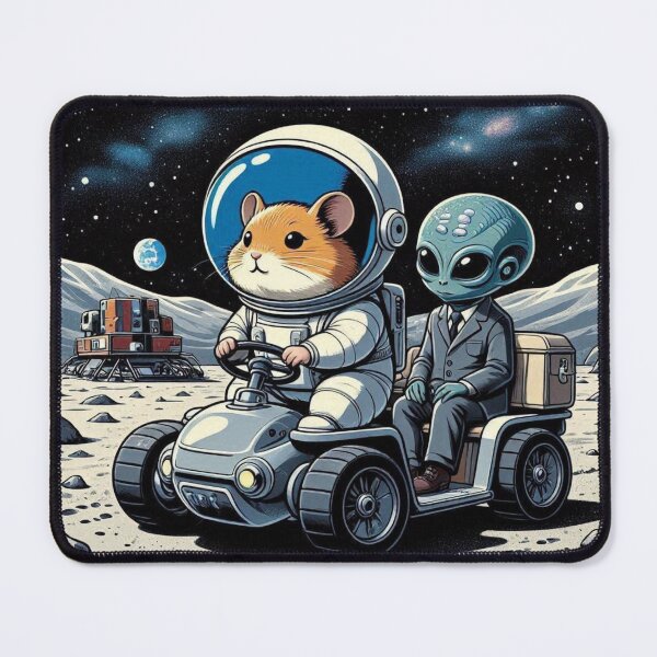 Item preview, Astronaut Hamster with Alien – Whimsical Lunar Rover Design designed and sold by Dogandesighn.