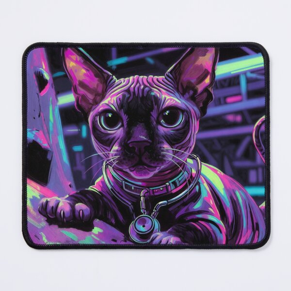 Item preview, Cyberpunk Sphynx Cat Neon Portrait Art designed and sold by IntelliMindDesigns.
