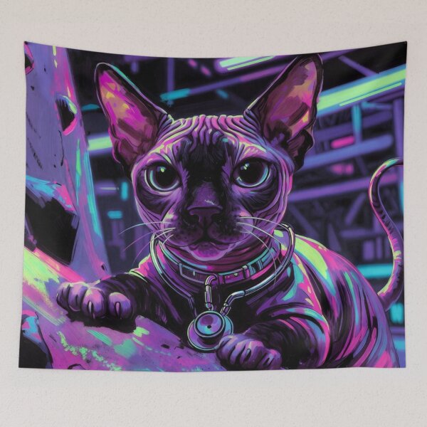 Item preview, Cyberpunk Sphynx Cat Neon Portrait Art designed and sold by IntelliMindDesigns.