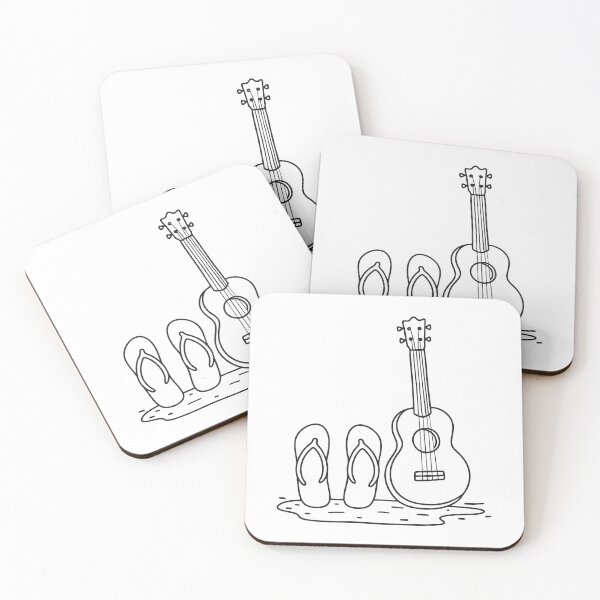 Item preview, Ukulele on Sand Beside Flip Flops designed and sold by rasagamastore.