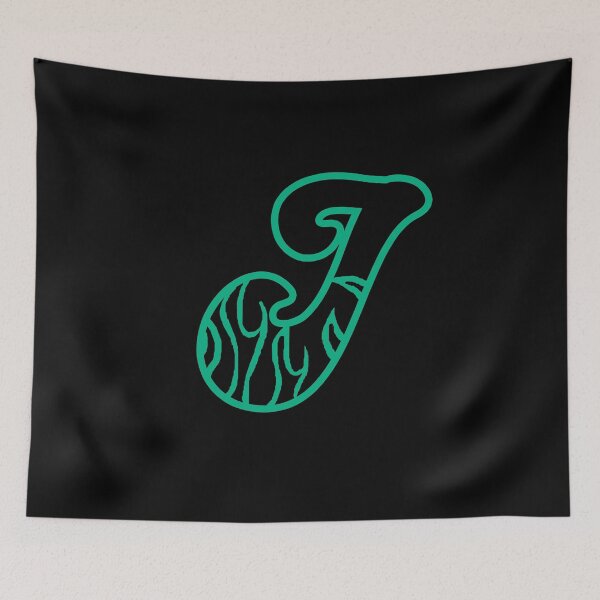 Item preview, Groovy Retro Teal Fiery Letter J Monogram designed and sold by CamilasPrints.