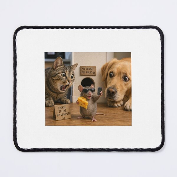 Item preview, Funny Mouse, Cat & Dog Meme Image | Tiny Mouse Steals the Show with Hilarious Animal Reactio designed and sold by EdgeSphere.