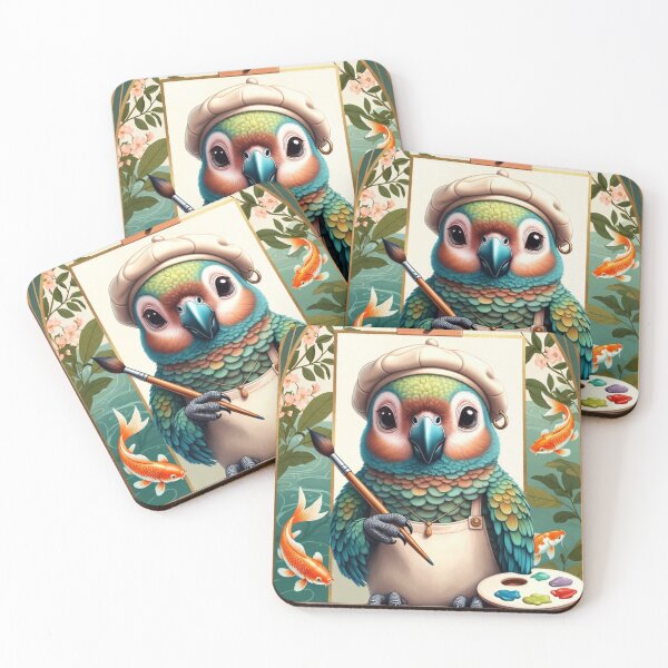 Item preview, Cute Parrot Artist at Easel Illustration designed and sold by IntelliMindDesigns.