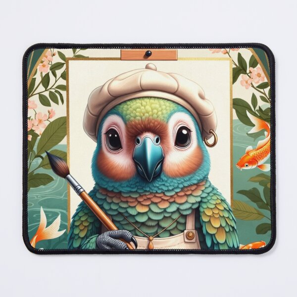 Item preview, Cute Parrot Artist at Easel Illustration designed and sold by IntelliMindDesigns.