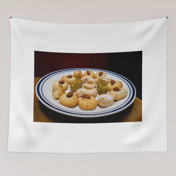 Item preview, Assorted Almond and Pistachio Cookies on a White Plate — Homemade Festive Dessert Platter designed and sold by Nmallia.