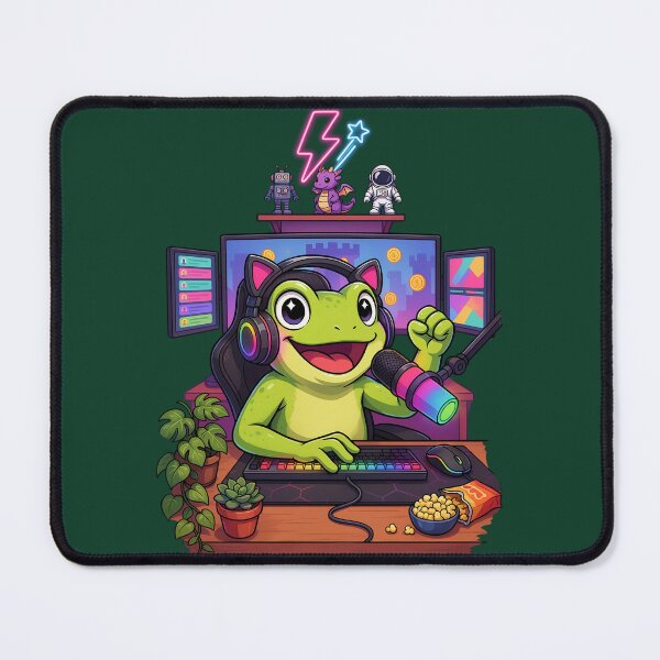 Item preview, Cute Frog Streamer Gaming Setup | Kawaii Gamer Frog with RGB Microphone designed and sold by PatsiRose.