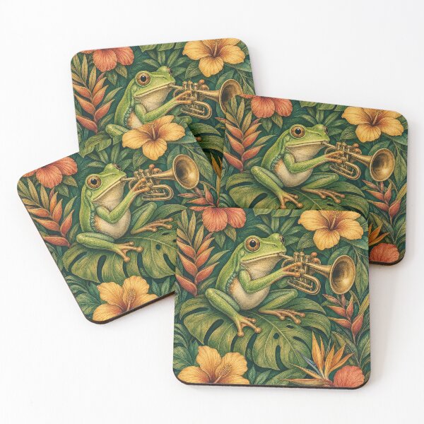 Item preview, Frog Playing Trumpet Jungle Art designed and sold by VibePrints101.
