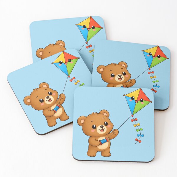 Item preview, Cute Teddy Bear Flying Colorful Kite Kawaii Animal Illustration designed and sold by Seculinator.