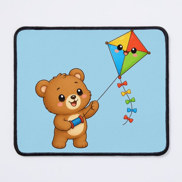 Item preview, Cute Teddy Bear Flying Colorful Kite Kawaii Animal Illustration designed and sold by Seculinator.