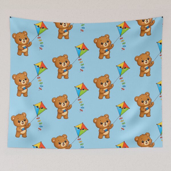 Item preview, Cute Teddy Bear Flying Colorful Kite Kawaii Animal Illustration designed and sold by Seculinator.