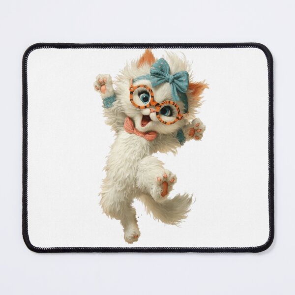 Item preview, Happy Nerdy Kitten with Glasses Jumping designed and sold by Moody Vibes Studio.