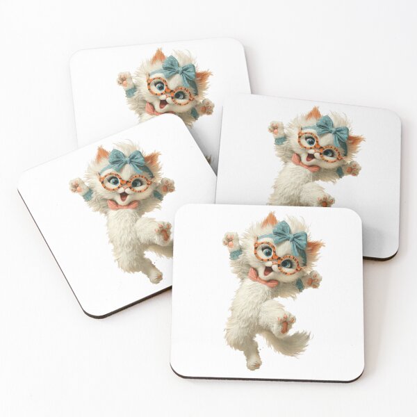 Item preview, Happy Nerdy Kitten with Glasses Jumping designed and sold by Moody Vibes Studio.