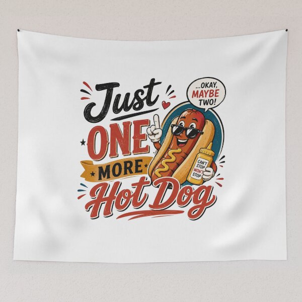 Item preview, Just One More Hot Dog Funny Cute Cartoon Food Lover BBQ Design designed and sold by Artimax-Studio.