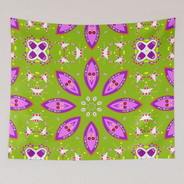 Item preview, Bold Green and Pink Retro Star Mandala Pattern designed and sold by Tinsleybluebell.