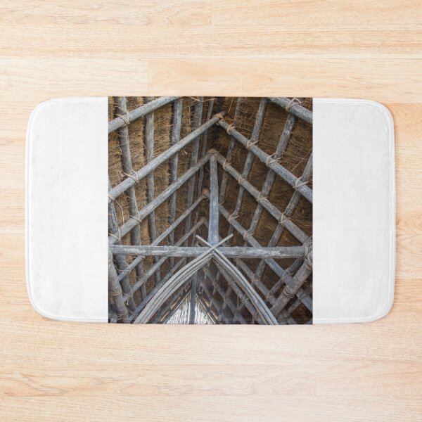 Item preview, Thatched Roof Interior With Wooden Beams, Rafters and Rope Ties in Rustic Traditional Construction designed and sold by Nmallia.