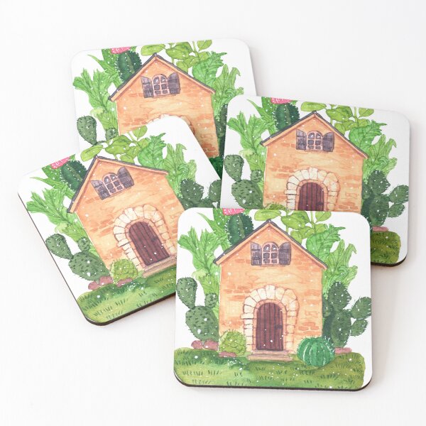 Item preview, Whimsical Cacti Cottage Watercolor Illustration designed and sold by Kikiproject.