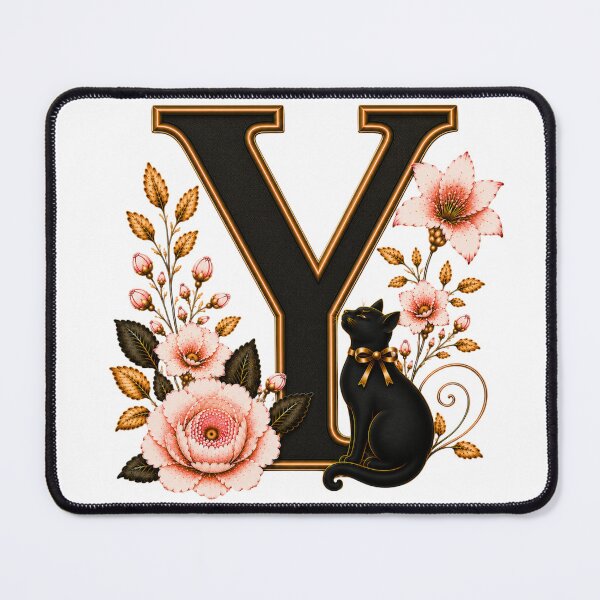Item preview, Floral Letter Y with Black Cat | Elegant Botanical Monogram | Vintage Alphabet Initial designed and sold by MoodLay.