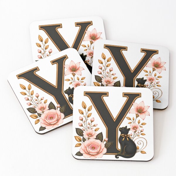 Item preview, Floral Letter Y with Black Cat | Elegant Botanical Monogram | Vintage Alphabet Initial designed and sold by MoodLay.