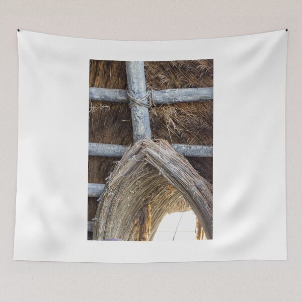 Item preview, Thatched Roof Interior With Wooden Beams, Rafters and Rope Ties in Rustic Traditional Construction designed and sold by Nmallia.