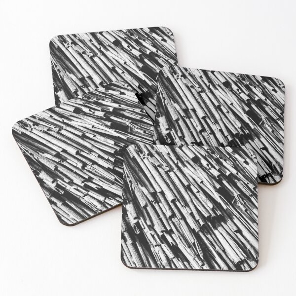 Item preview, Black and White Thatch Roof Texture Close-Up With Diagonal Bamboo Pattern and High-Contrast Lines designed and sold by Nmallia.