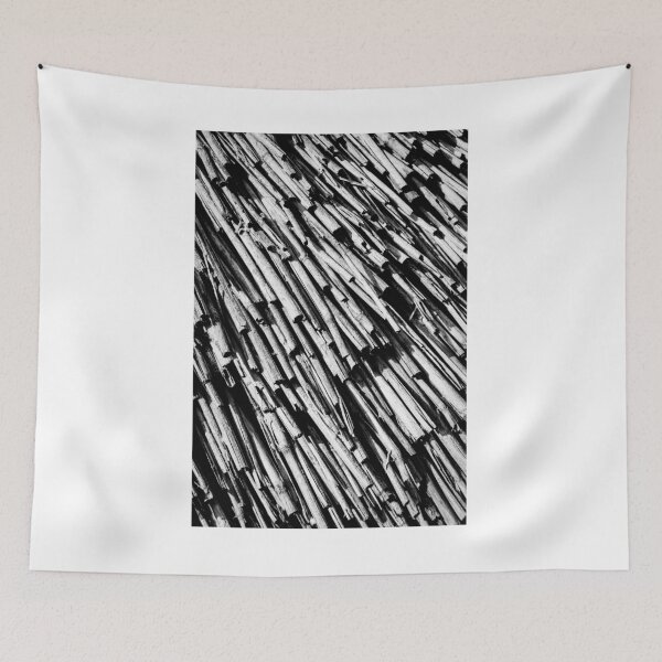 Item preview, Black and White Thatch Roof Texture Close-Up With Diagonal Bamboo Pattern and High-Contrast Lines designed and sold by Nmallia.