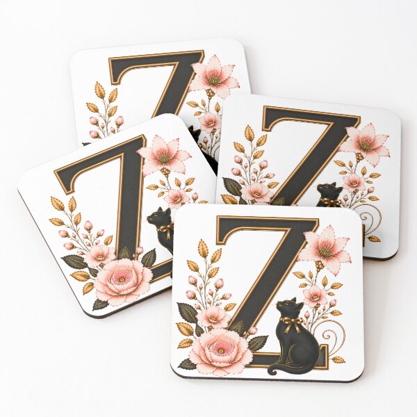 Item preview, Floral Letter Z with Black Cat | Elegant Botanical Monogram | Vintage Alphabet Initial designed and sold by MoodLay.