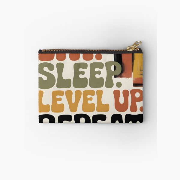 Item preview, Retro Groovy Eat Sleep Level Up Repeat Quote designed and sold by PixelThrive.