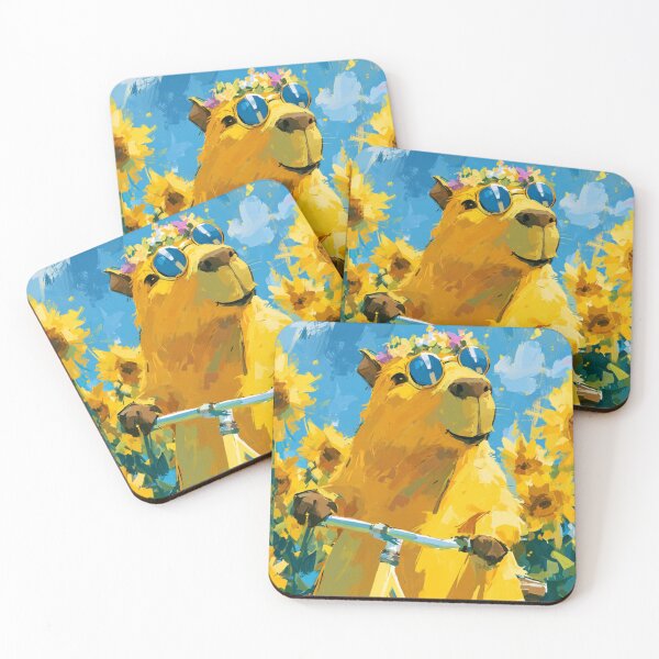 Item preview, Happy Capybara Sunflower Field Blue Sunglasses Art designed and sold by UhuCriei .