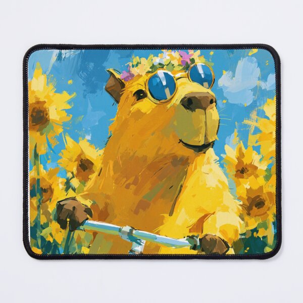 Item preview, Happy Capybara Sunflower Field Blue Sunglasses Art designed and sold by UhuCriei .