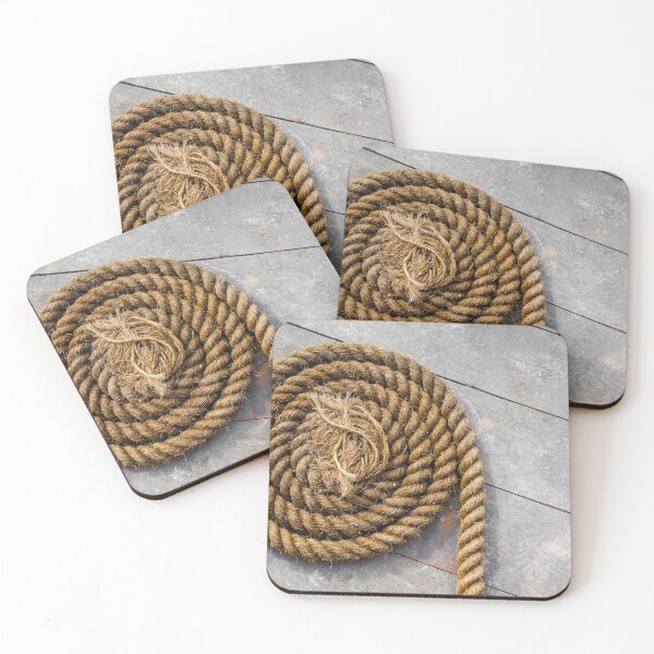 Item preview, Coiled Hemp Rope On Weathered Wooden Deck Nautical Marine Dock Line Close-Up designed and sold by Nmallia.