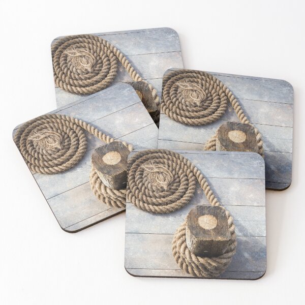 Item preview, Coiled Hemp Rope On Weathered Wooden Deck Nautical Marine Dock Line Close-Up designed and sold by Nmallia.