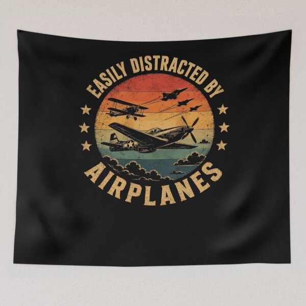 Item preview, Easily Distracted By Airplanes Pilot Aviation Lover designed and sold by RetroMini2026.