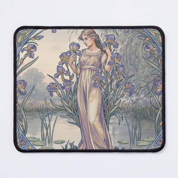 Item preview, Art Nouveau Iris Lady Wall Art Inspired by Mucha – Elegant Belle Époque Floral Decorative Print designed and sold by Tamas Das.