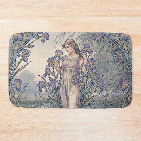 Item preview, Art Nouveau Iris Lady Wall Art Inspired by Mucha – Elegant Belle Époque Floral Decorative Print designed and sold by Tamas Das.