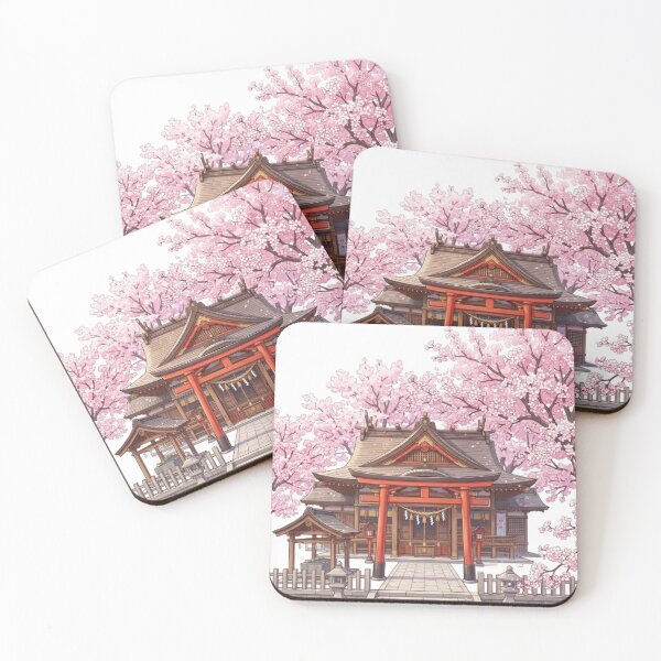 Item preview, Cherry Blossoms and Traditional Japanese Shrine Illustration designed and sold by vekotpu.
