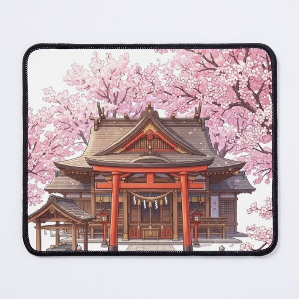 Item preview, Cherry Blossoms and Traditional Japanese Shrine Illustration designed and sold by vekotpu.