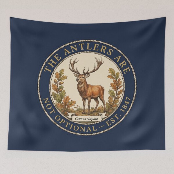 Item preview, The Antlers Are Not Optional Red Deer Humor Badge designed and sold by CalmCapy Co.