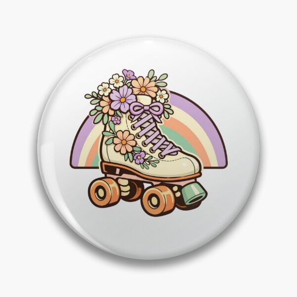Item preview, Vintage Floral Roller Skate – Pastel Retro Badge designed and sold by Timeless Junction.
