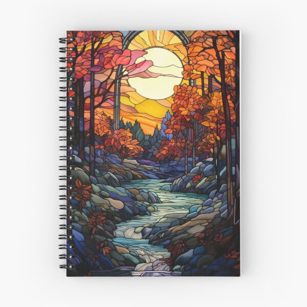 Item preview, Autumn Forest Stained Glass Window with Mountain Stream designed and sold by pinkal.