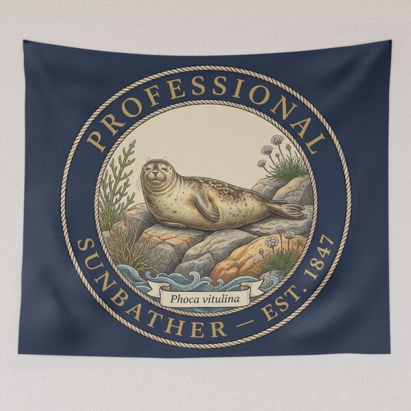 Item preview, Professional Sunbather Seal Club European Humor Badge designed and sold by CalmCapy Co.