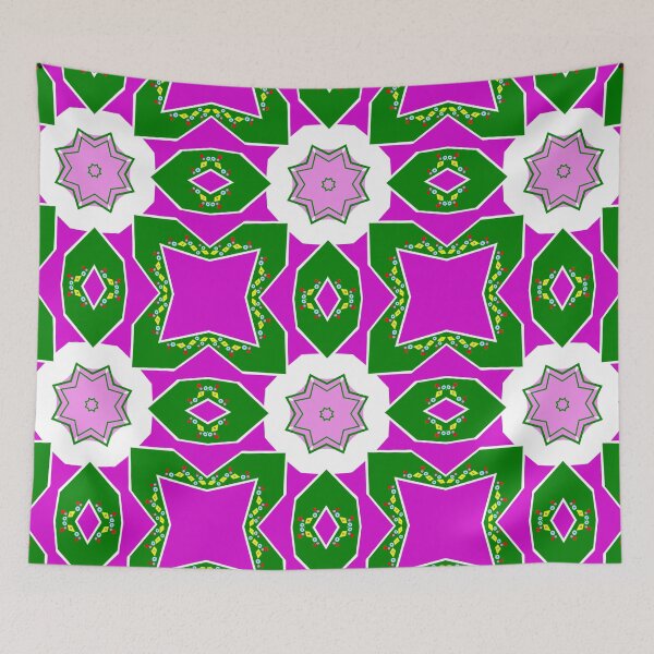 Item preview, Vibrant Magenta and Green Geometric Star Mandala Pattern designed and sold by Tinsleybluebell.